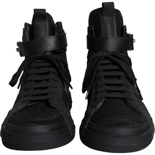 Dolce & Gabbana Black Leather High Top Logo Sneakers Shoes Dolce & Gabbana