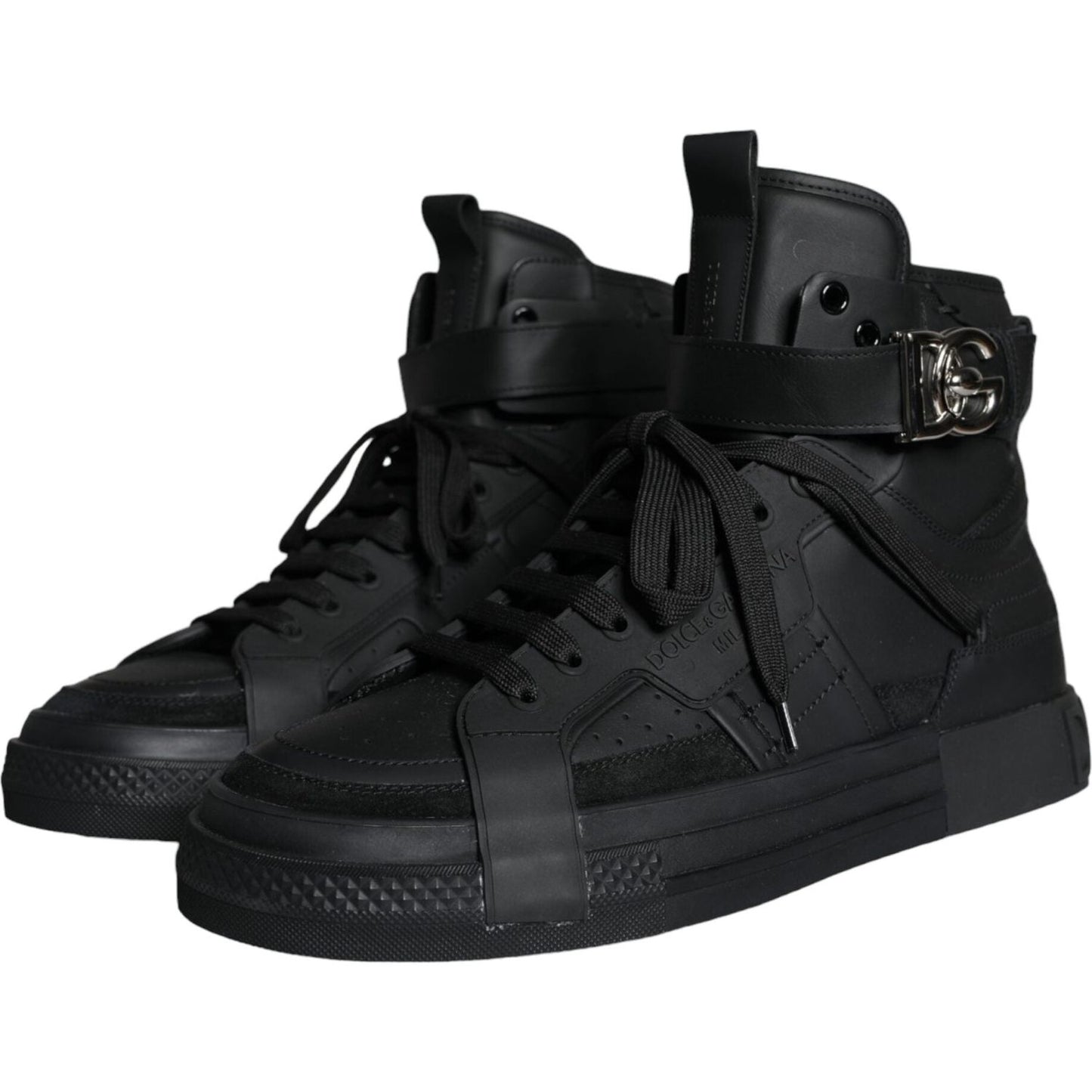 Dolce & Gabbana Black Leather High Top Logo Sneakers Shoes Dolce & Gabbana