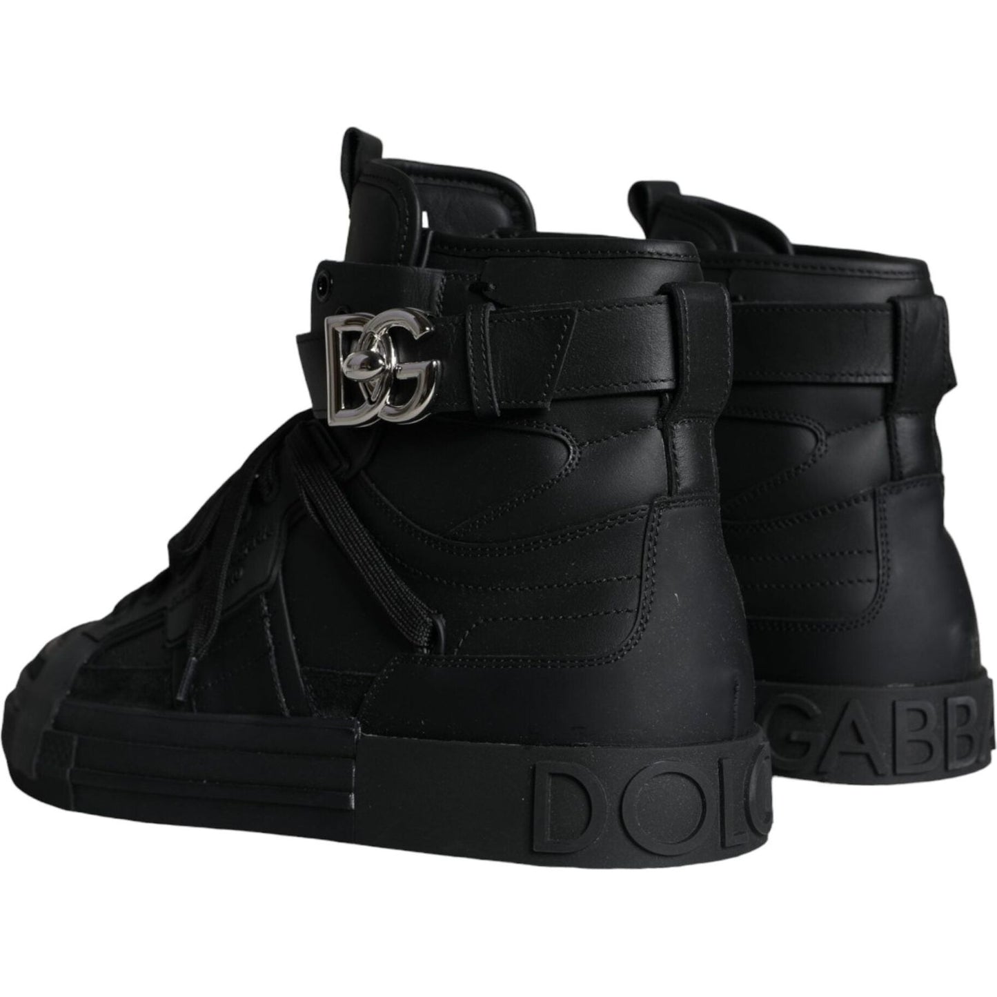 Dolce & Gabbana Black Leather High Top Logo Sneakers Shoes Dolce & Gabbana