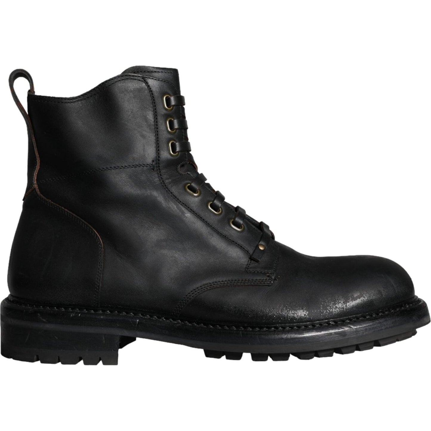 Dolce & Gabbana Black Lace Up Mid Calf Boots Men Shoes Dolce & Gabbana