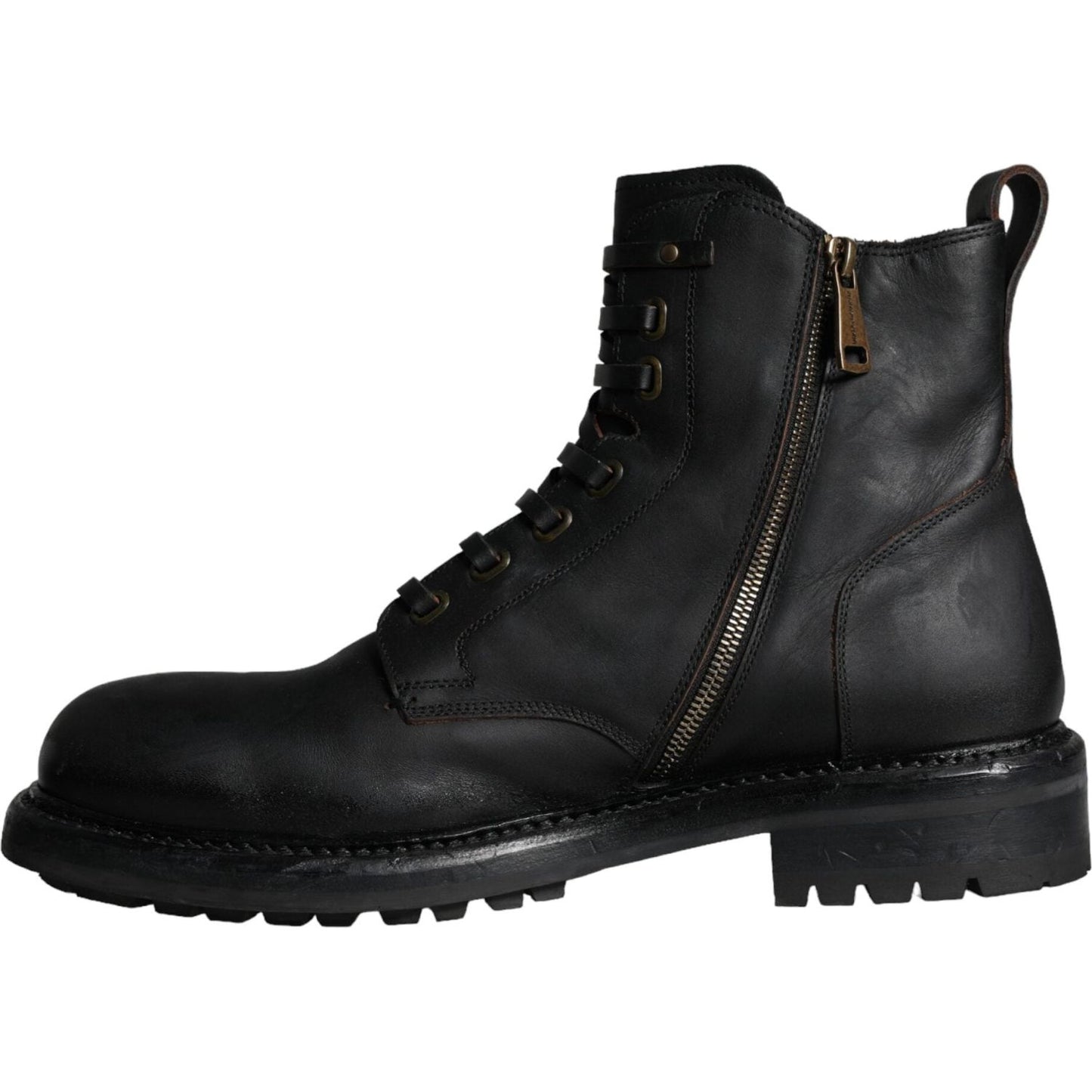 Dolce & Gabbana Black Lace Up Mid Calf Boots Men Shoes Dolce & Gabbana