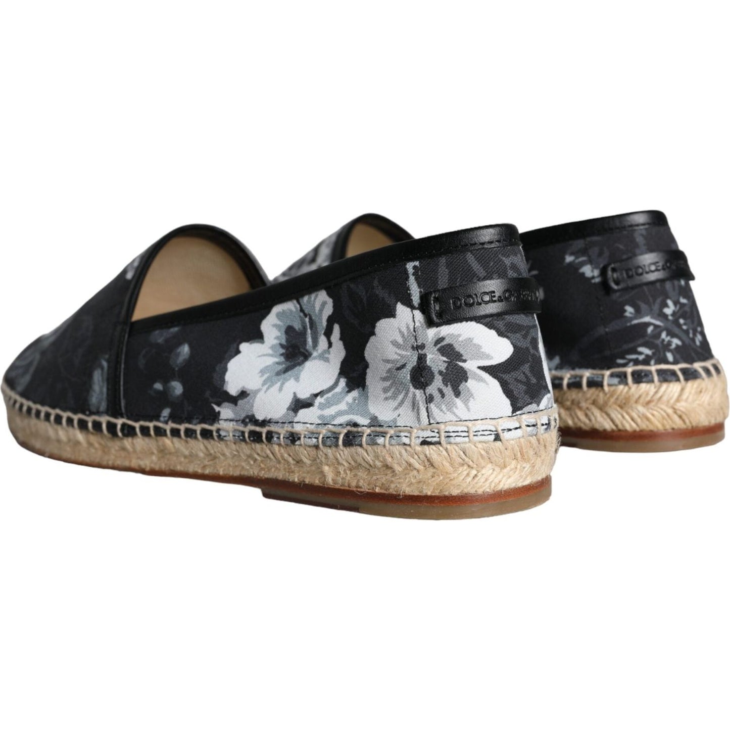 Dolce & Gabbana Black Floral Cotton Leather Espadrilles Shoes Dolce & Gabbana