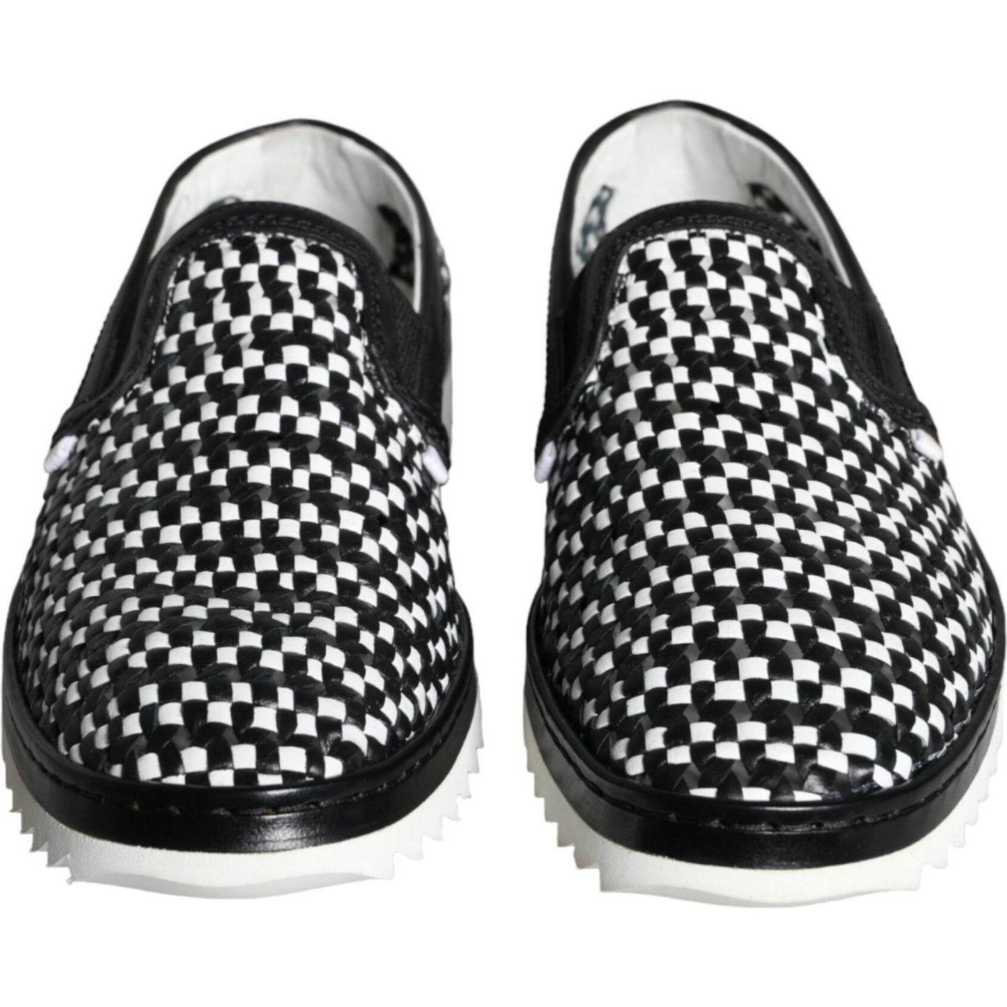 Dolce & Gabbana Black White Weaved Slip On Men Loafers Shoes Dolce & Gabbana