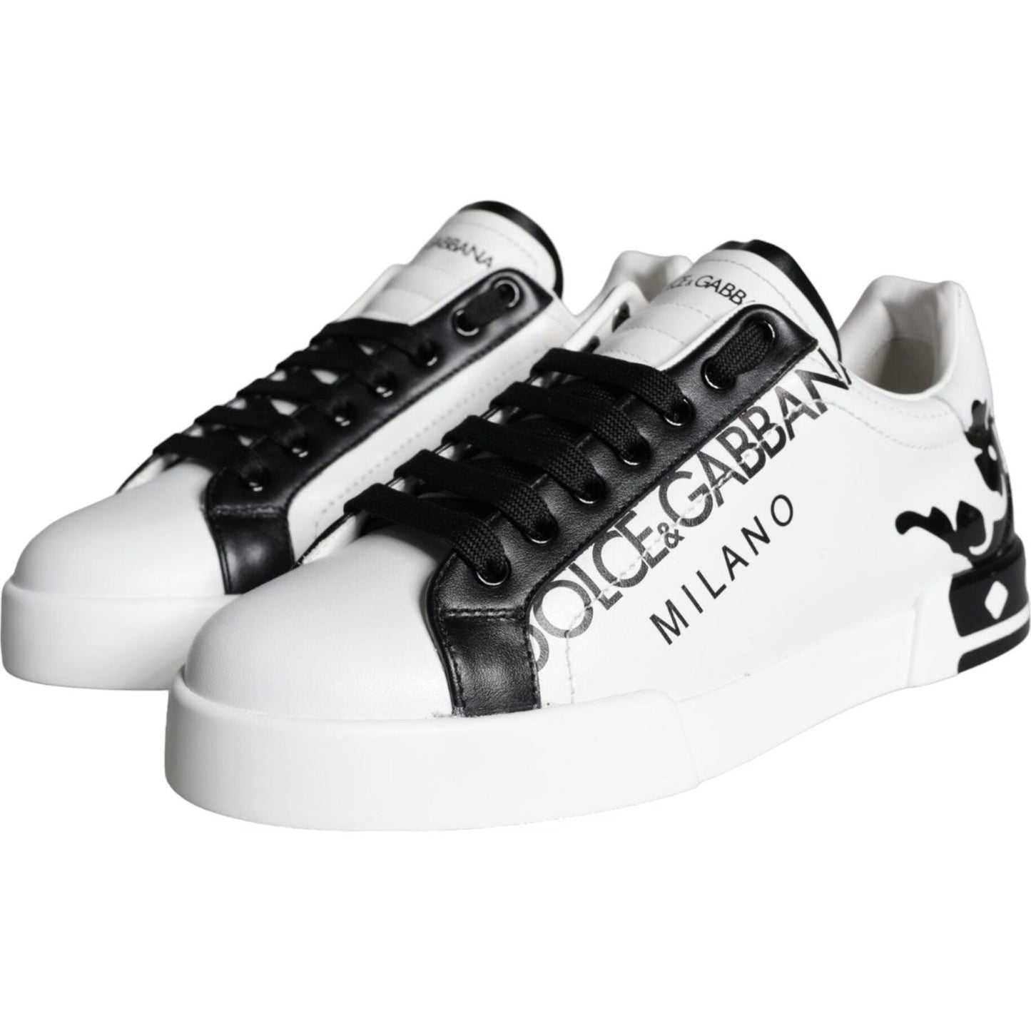 Dolce & Gabbana White Black Leather Crown Milano Sneakers Shoes Dolce & Gabbana