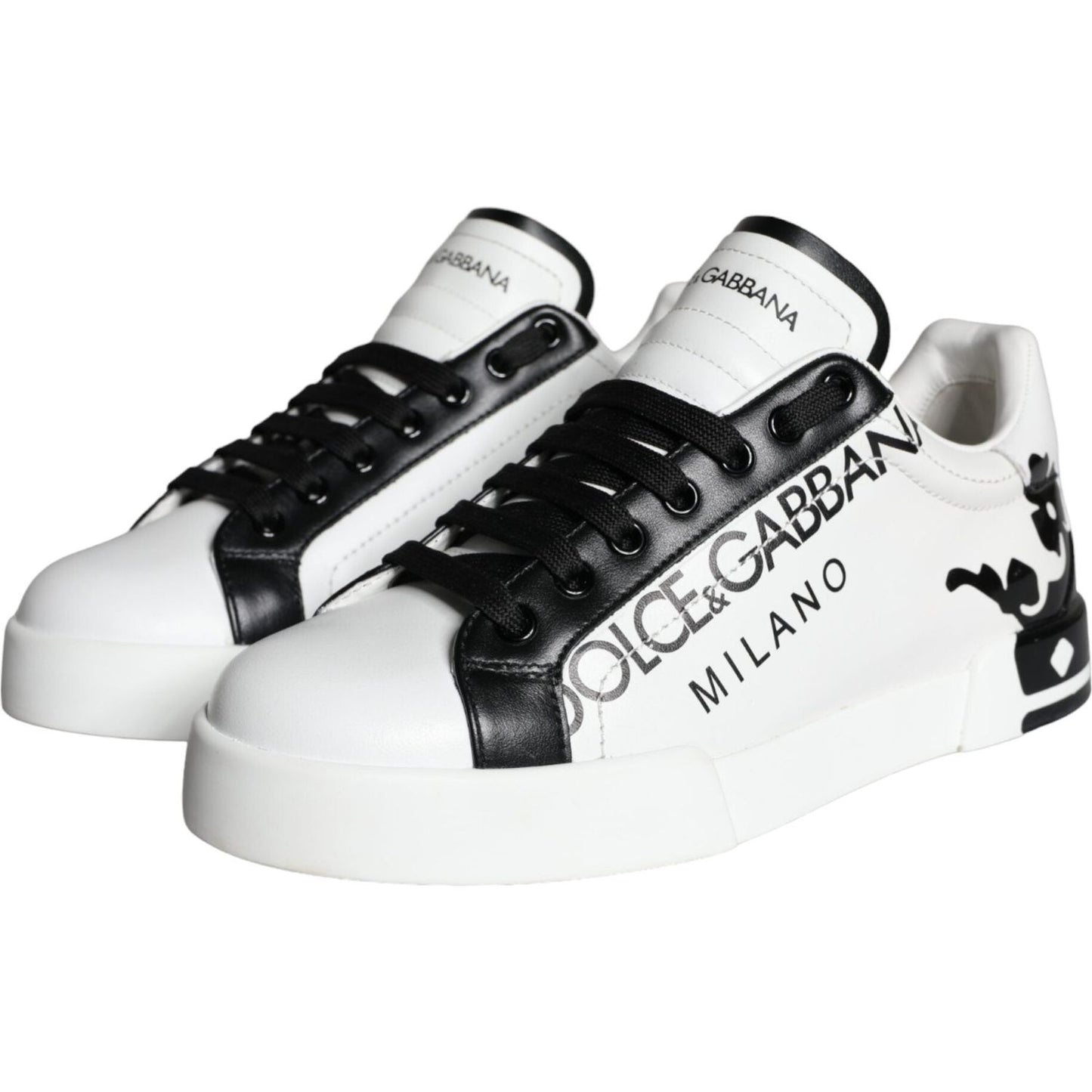 Dolce & Gabbana White Black Leather Crown Milano Sneakers Shoes Dolce & Gabbana