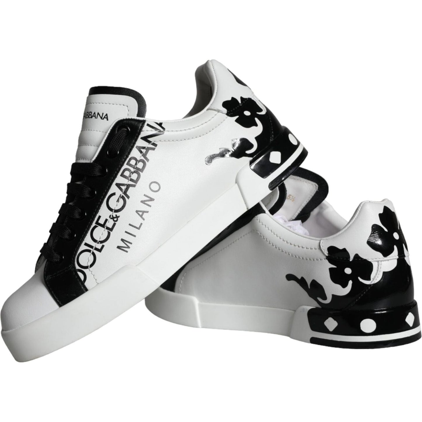 Dolce & Gabbana White Black Leather Crown Milano Sneakers Shoes Dolce & Gabbana