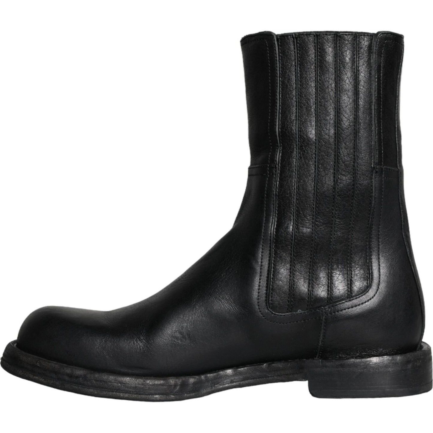 Dolce & Gabbana Black Horse Leather Mid Calf Boots Men Shoes Dolce & Gabbana