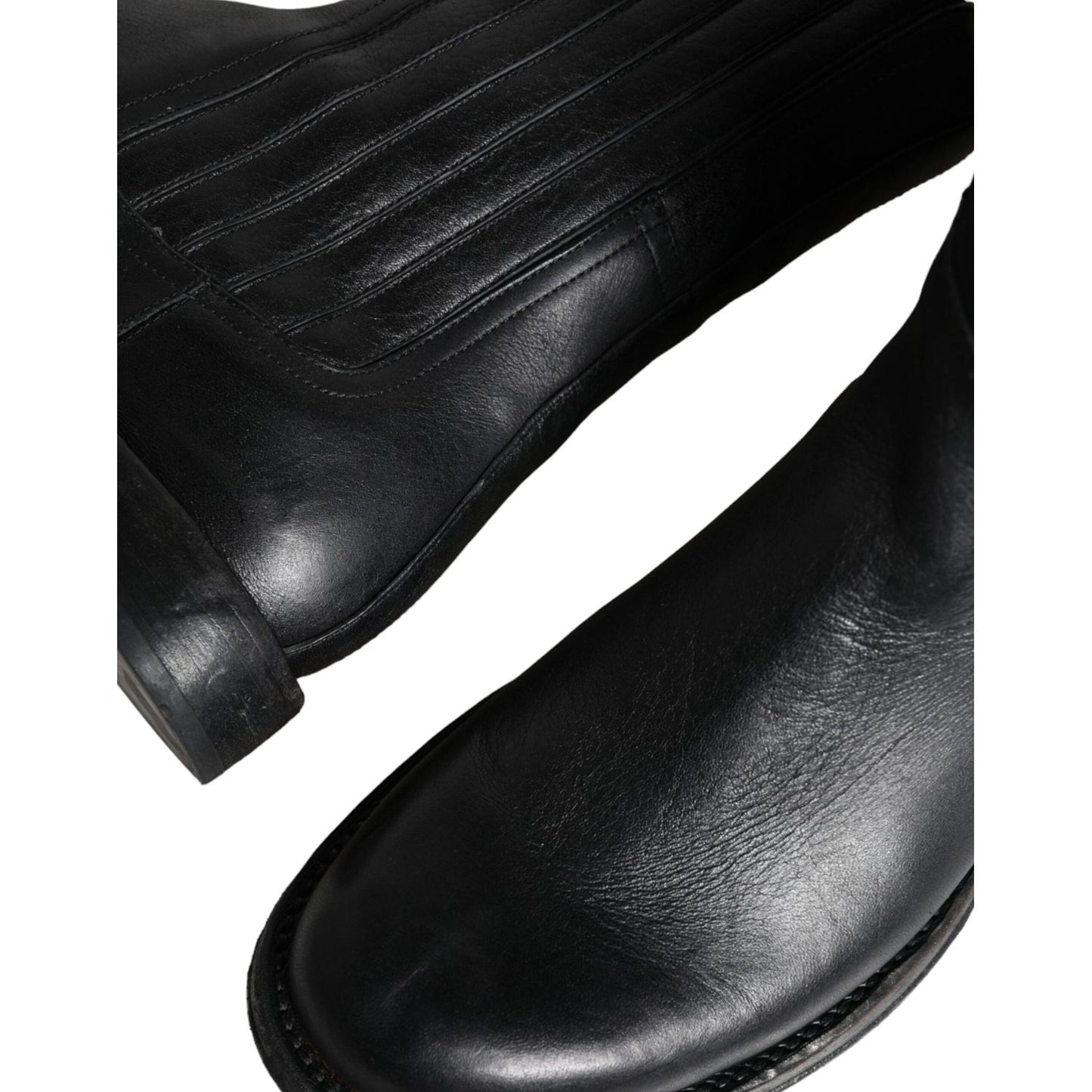 Dolce & Gabbana Black Horse Leather Mid Calf Boots Men Shoes Dolce & Gabbana