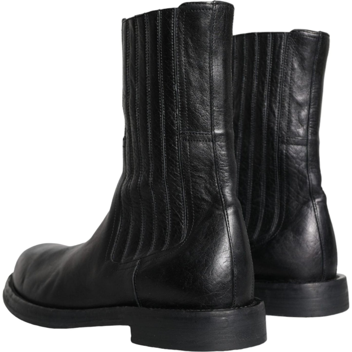 Dolce & Gabbana Black Horse Leather Mid Calf Boots Men Shoes Dolce & Gabbana