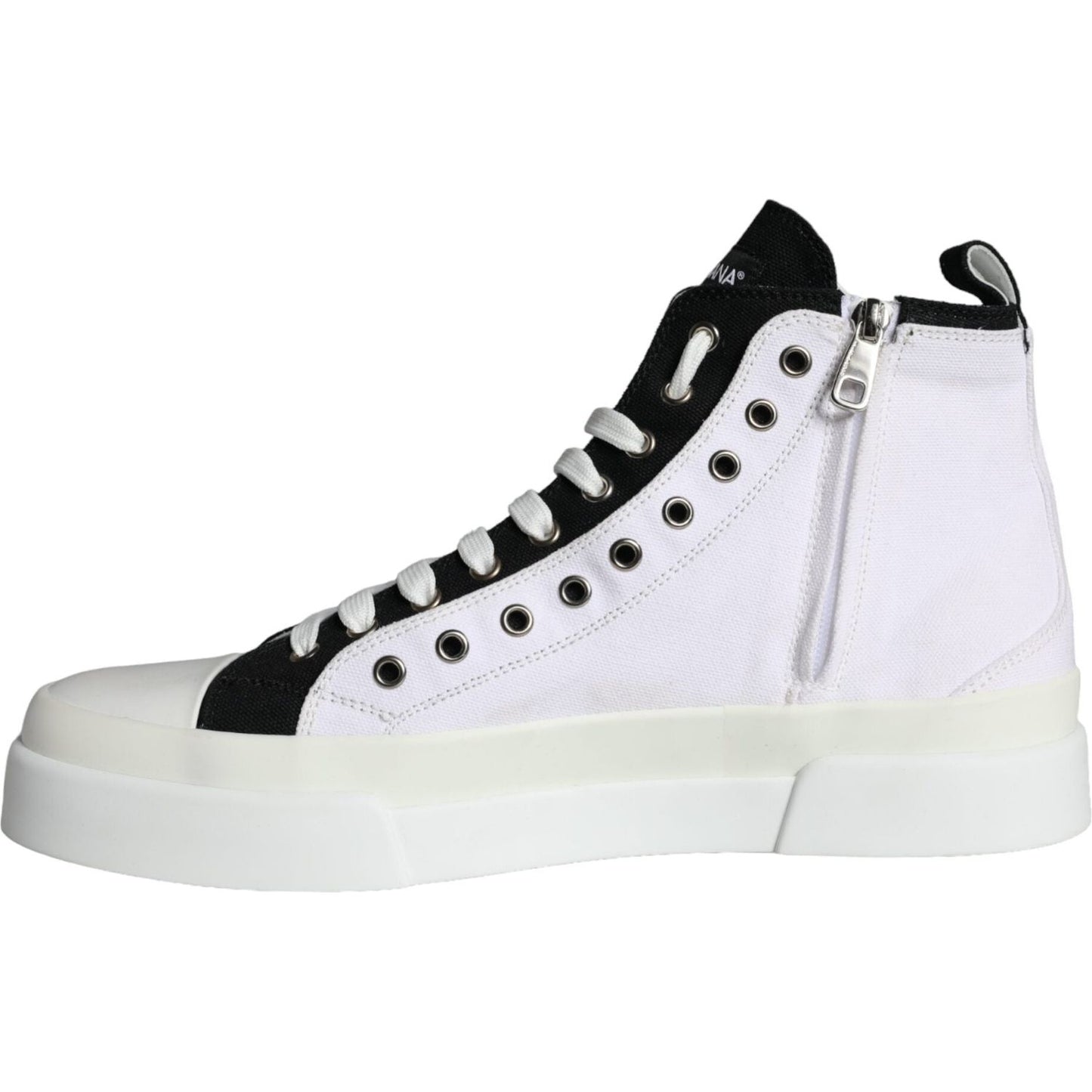 Dolce & Gabbana White Black Cotton Logo High Top Sneaker Shoes Dolce & Gabbana