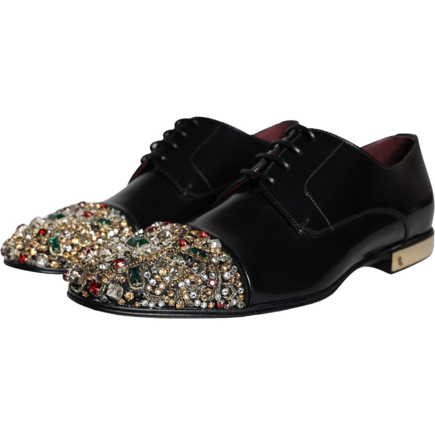 Dolce & Gabbana Black Leather RUNWAY POSITANO Crystal Derby Men Shoes Dolce & Gabbana