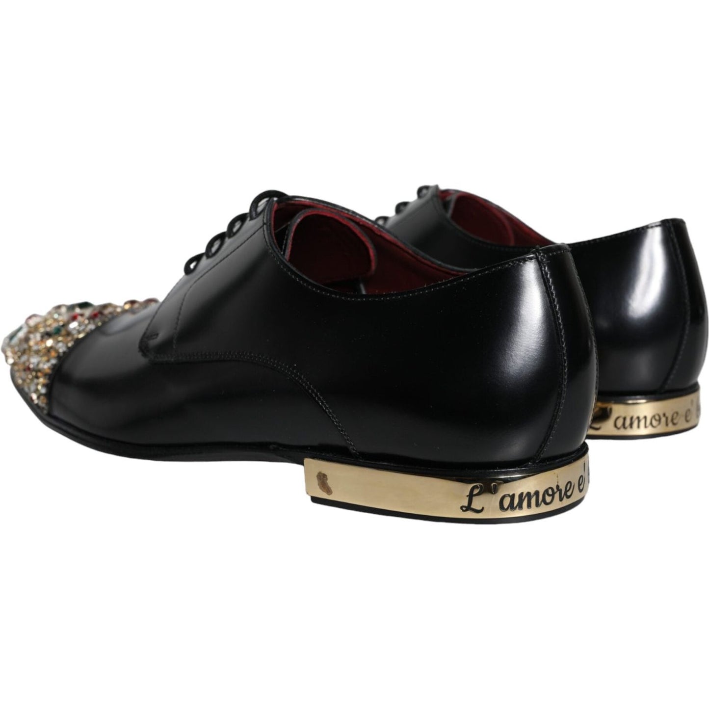 Dolce & Gabbana Black Leather RUNWAY POSITANO Crystal Derby Men Shoes Dolce & Gabbana