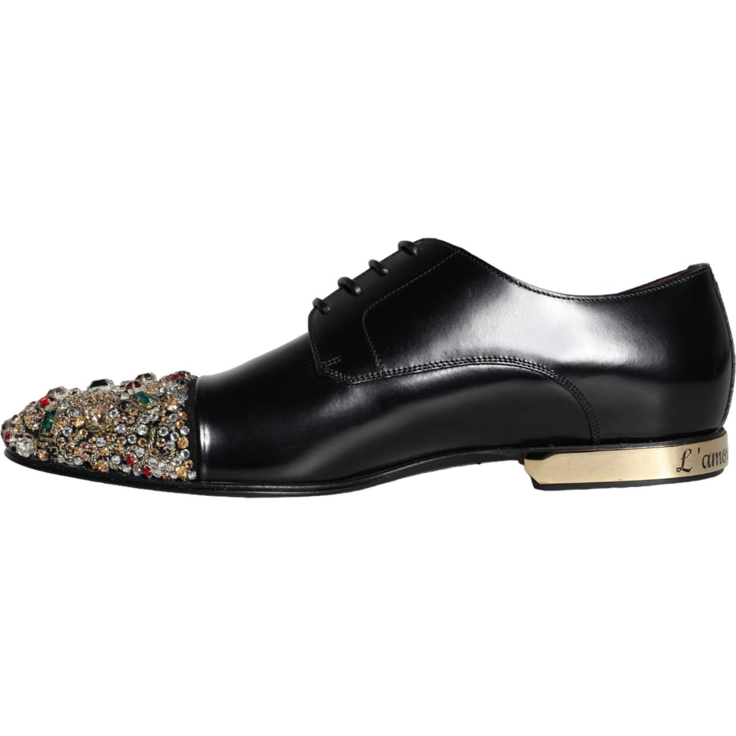 Dolce & Gabbana Black Leather RUNWAY POSITANO Crystal Derby Men Shoes Dolce & Gabbana