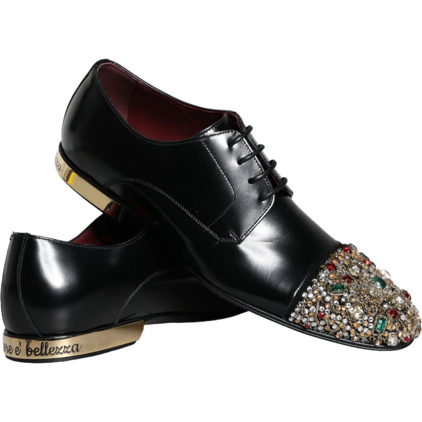 Dolce & Gabbana Black Leather RUNWAY POSITANO Crystal Derby Men Shoes Dolce & Gabbana