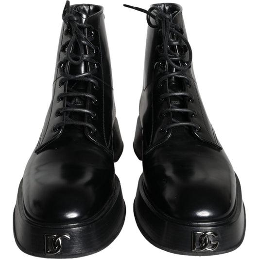 Dolce & Gabbana Black Leather Lace Up Ankle Boots Men Shoes Dolce & Gabbana