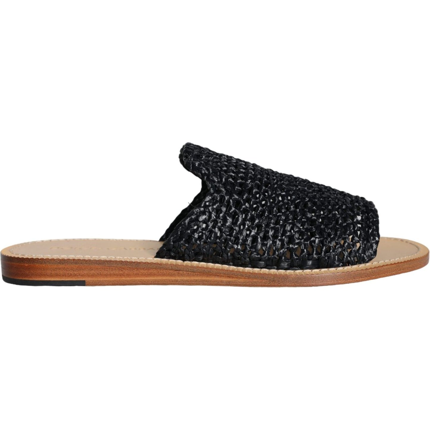 Dolce & Gabbana Black Monochrome Braided Raffia Slides Shoes Dolce & Gabbana