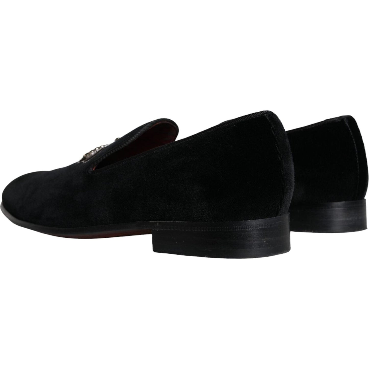 Dolce & Gabbana Black Velvet Crystal Crown Men Loafers Shoes Dolce & Gabbana