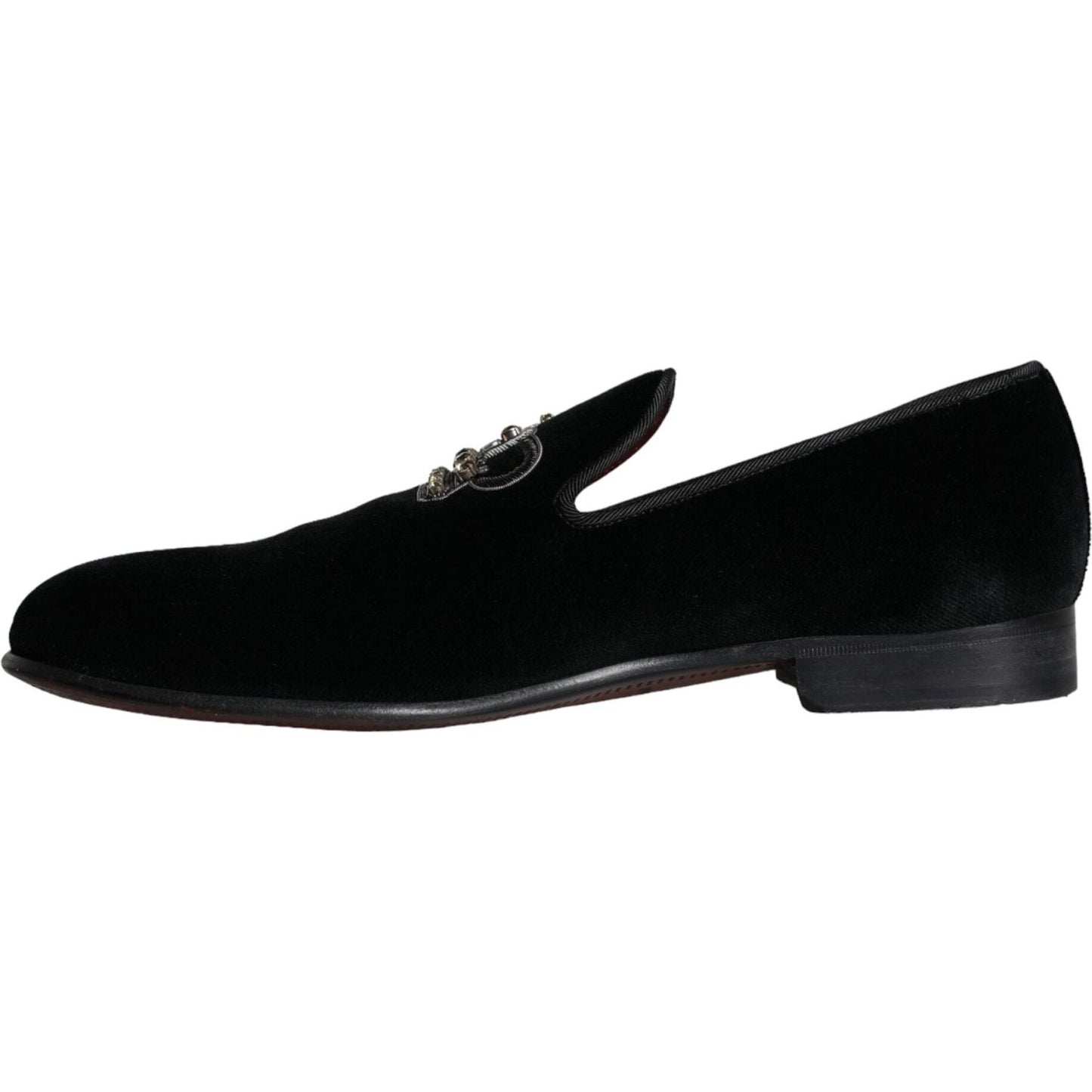 Dolce & Gabbana Black Velvet Crystal Crown Men Loafers Shoes Dolce & Gabbana