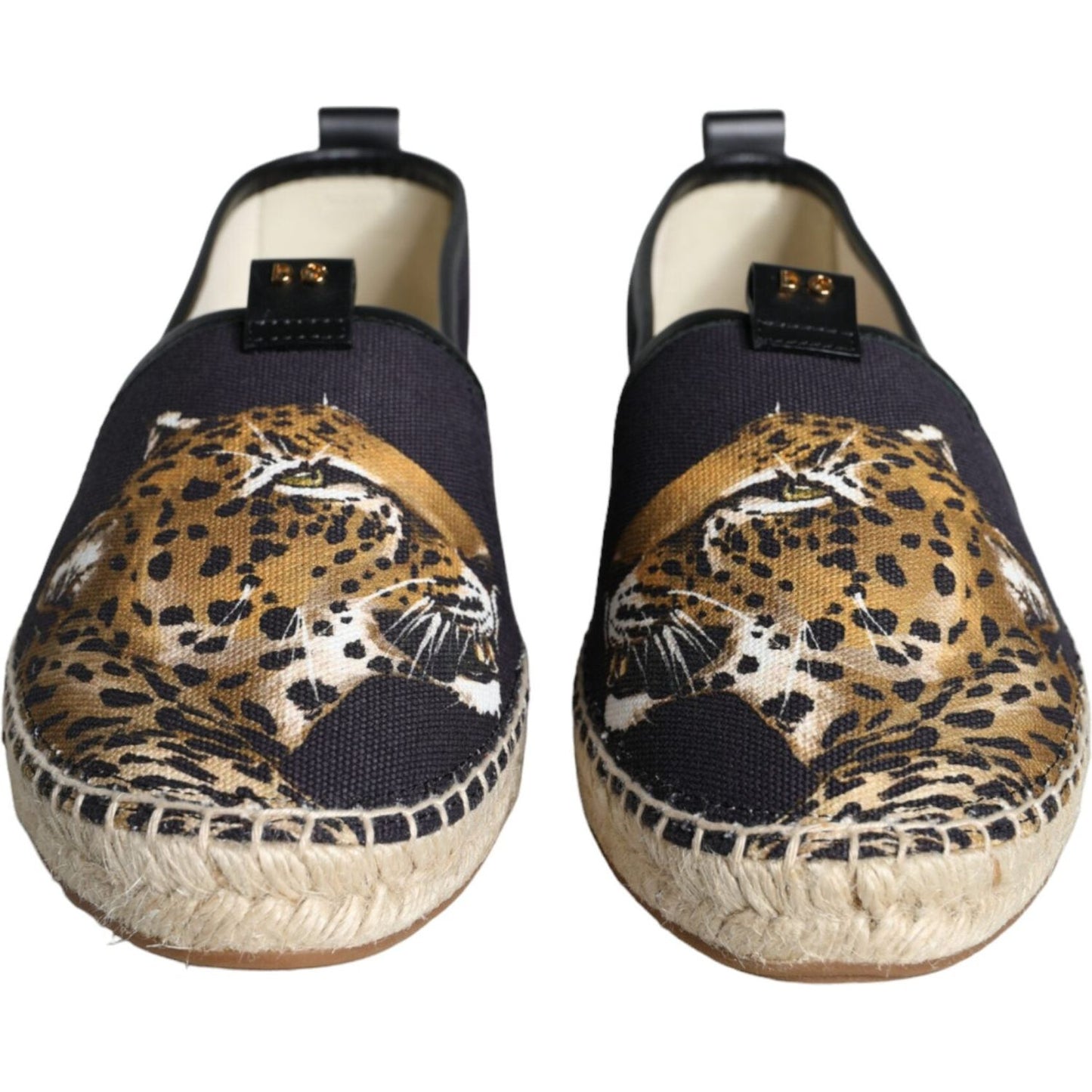 Dolce & Gabbana Black Cotton Leopard Slip On Espadrilles Shoes Dolce & Gabbana