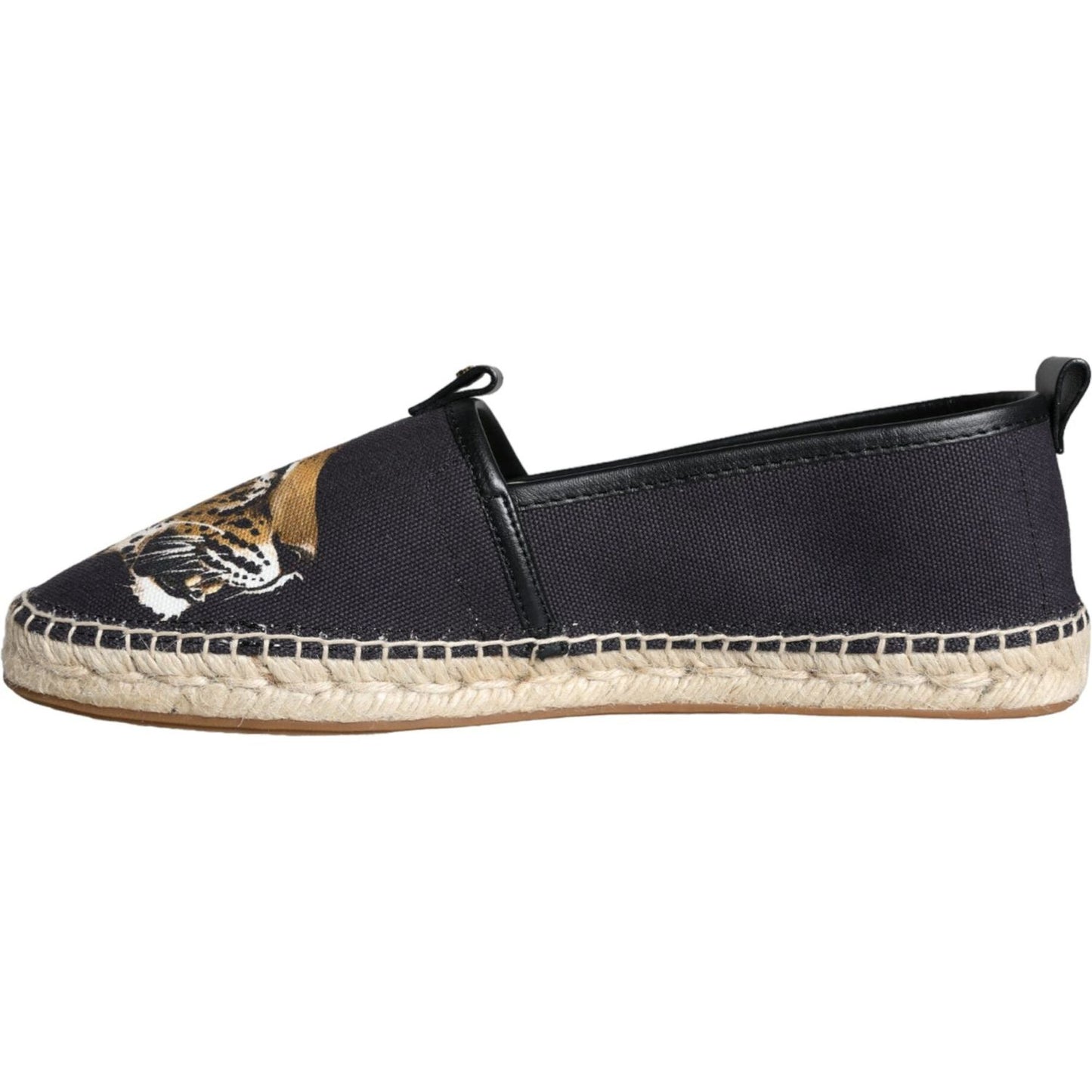 Dolce & Gabbana Black Cotton Leopard Slip On Espadrilles Shoes Dolce & Gabbana