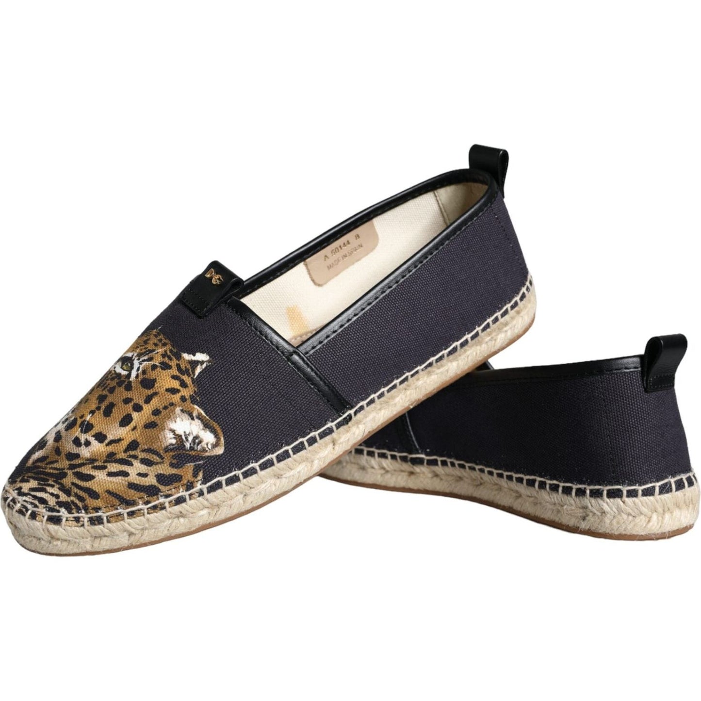 Dolce & Gabbana Black Cotton Leopard Slip On Espadrilles Shoes Dolce & Gabbana