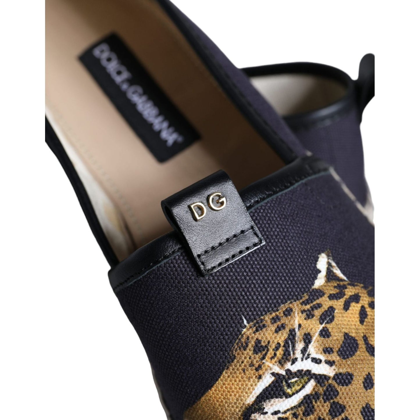 Dolce & Gabbana Black Cotton Leopard Slip On Espadrilles Shoes Dolce & Gabbana