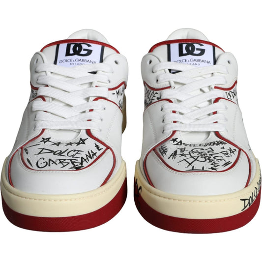 Dolce & Gabbana Red White Printed Leather Low Top Men Sneakers Shoes Dolce & Gabbana