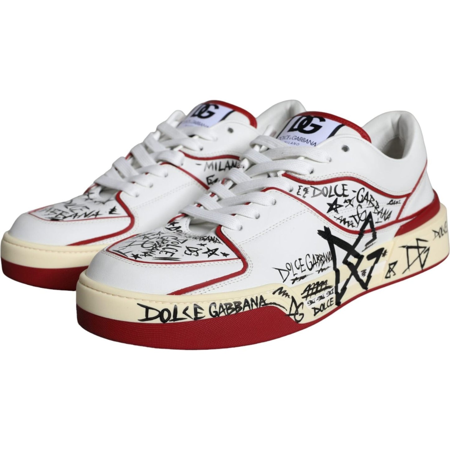 Dolce & Gabbana Red White Printed Leather Low Top Men Sneakers Shoes Dolce & Gabbana