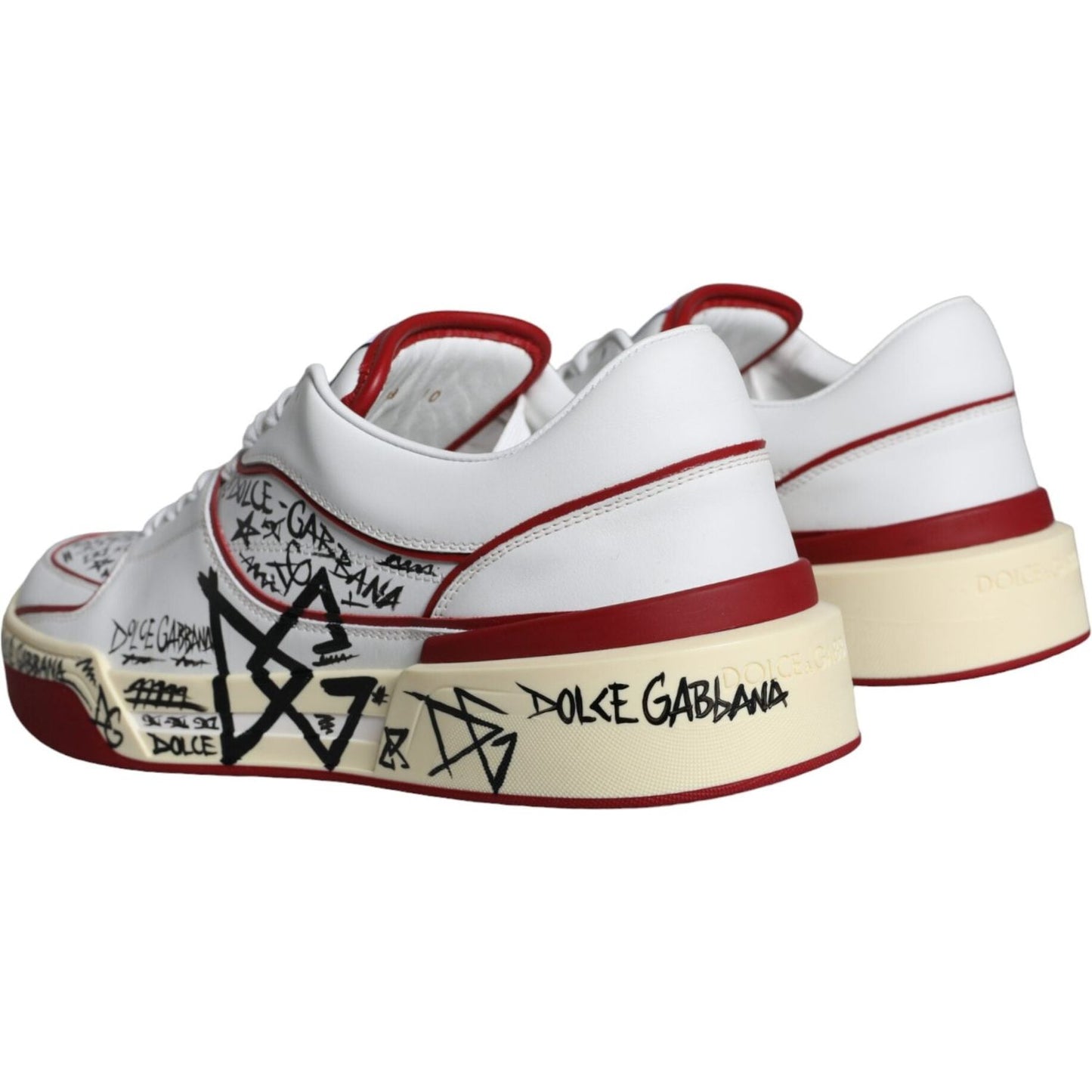 Dolce & Gabbana Red White Printed Leather Low Top Men Sneakers Shoes Dolce & Gabbana