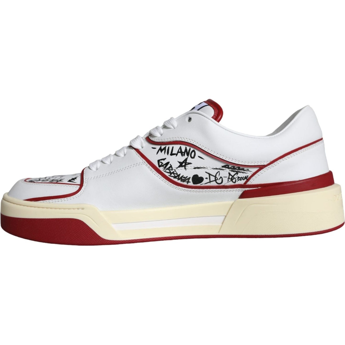 Dolce & Gabbana Red White Printed Leather Low Top Men Sneakers Shoes Dolce & Gabbana