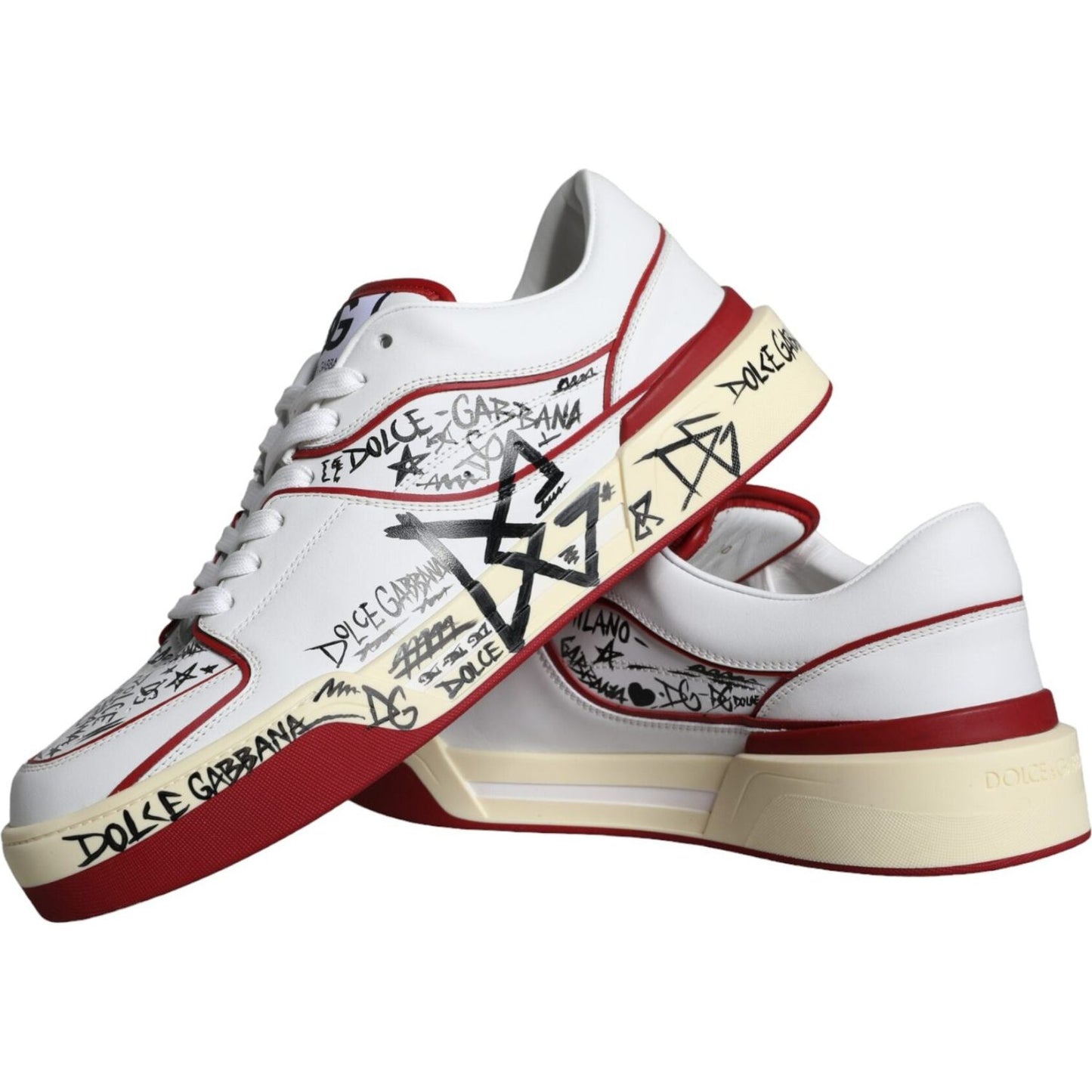 Dolce & Gabbana Red White Printed Leather Low Top Men Sneakers Shoes Dolce & Gabbana