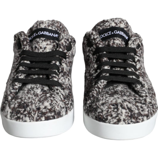 Dolce & Gabbana Black White Wool Low Top Men Sneakers Shoes Dolce & Gabbana