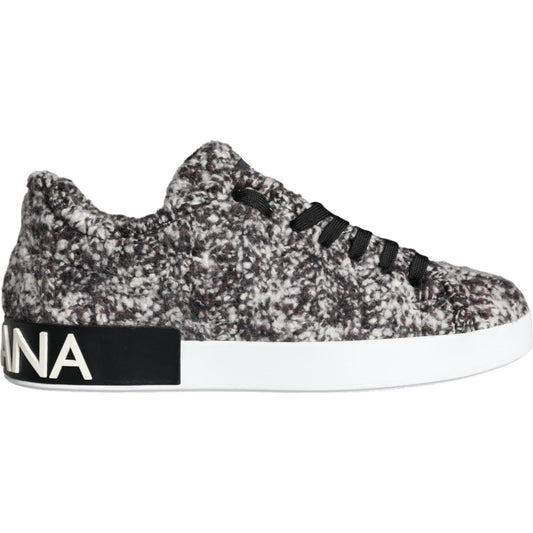 Dolce & Gabbana Black White Wool Low Top Men Sneakers Shoes Dolce & Gabbana