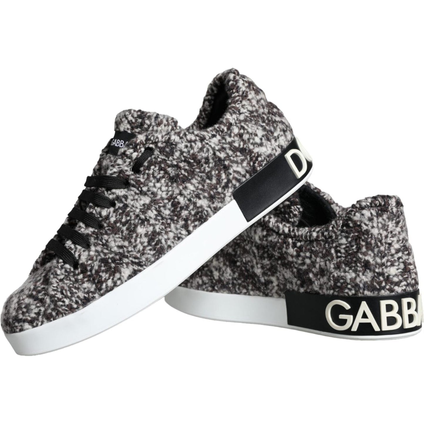 Dolce & Gabbana Black White Wool Low Top Men Sneakers Shoes Dolce & Gabbana