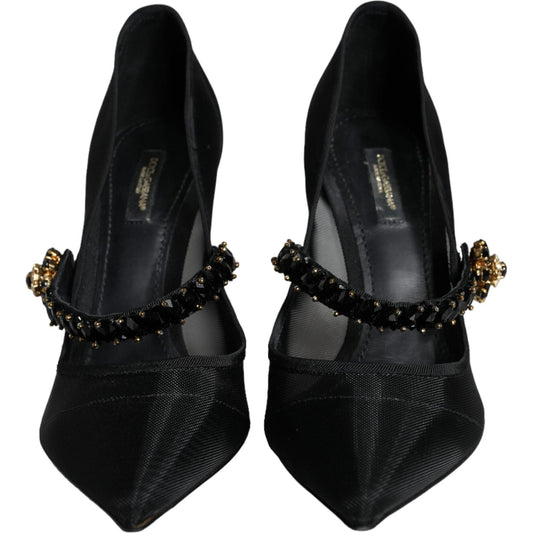 Dolce & Gabbana Black Mesh Mary Jane Crystal Heel Pumps Shoes Dolce & Gabbana