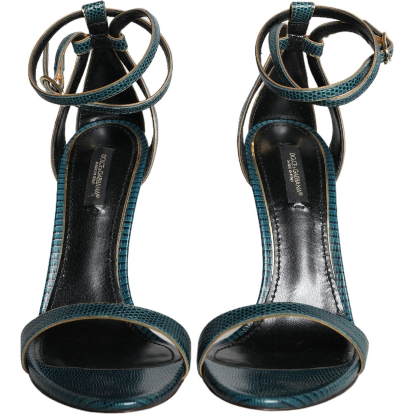 Dolce & Gabbana Dark Green Calf Leather Heels Sandals Shoes Dolce & Gabbana