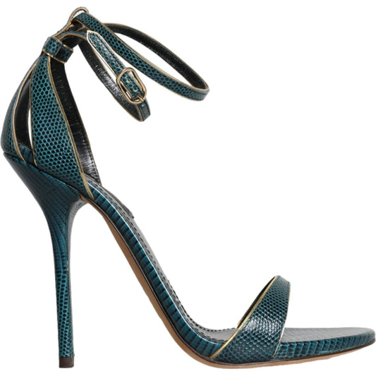 Dolce & Gabbana Dark Green Calf Leather Heels Sandals Shoes Dolce & Gabbana