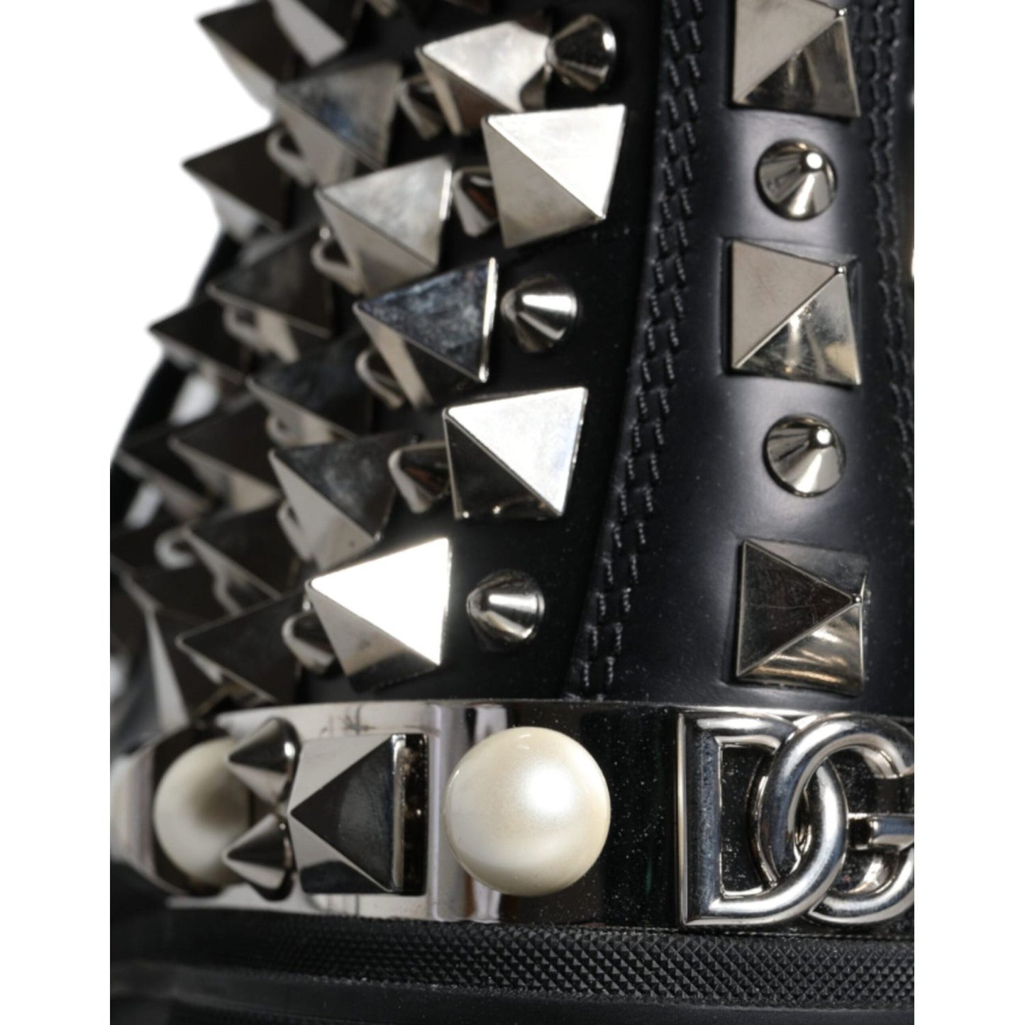 Dolce & Gabbana Black Leather Studs Embellished Combat Boots Shoes Dolce & Gabbana