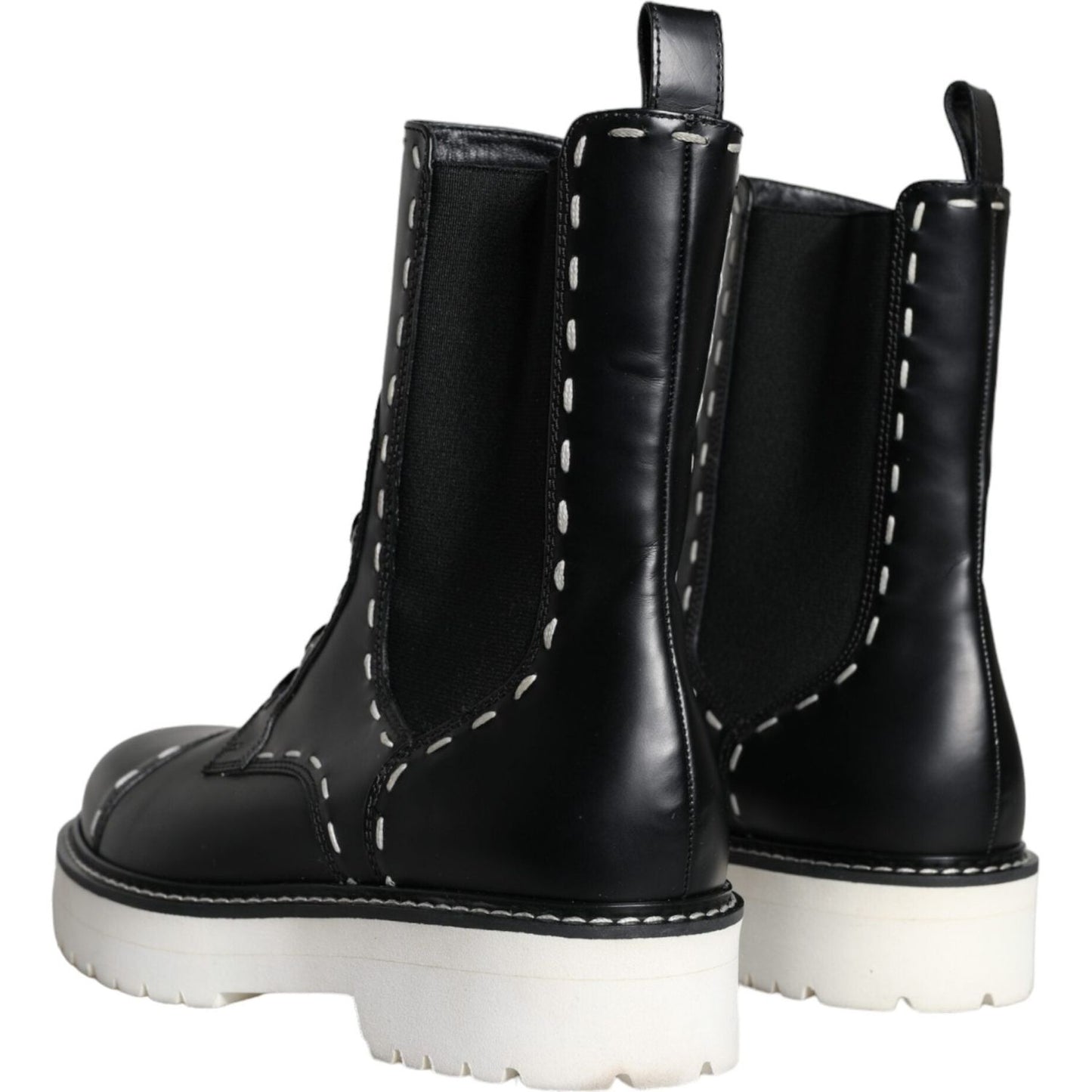 Dolce & Gabbana Black Leather Combat Mid Calf Boots Shoes Dolce & Gabbana