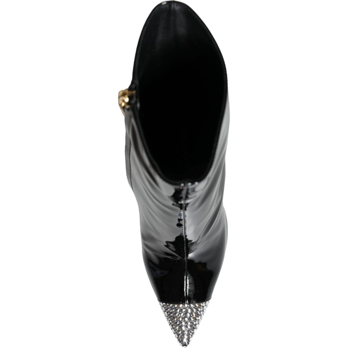 Dolce & Gabbana Black Patent Leather Crystal Heel Boots Shoes Dolce & Gabbana