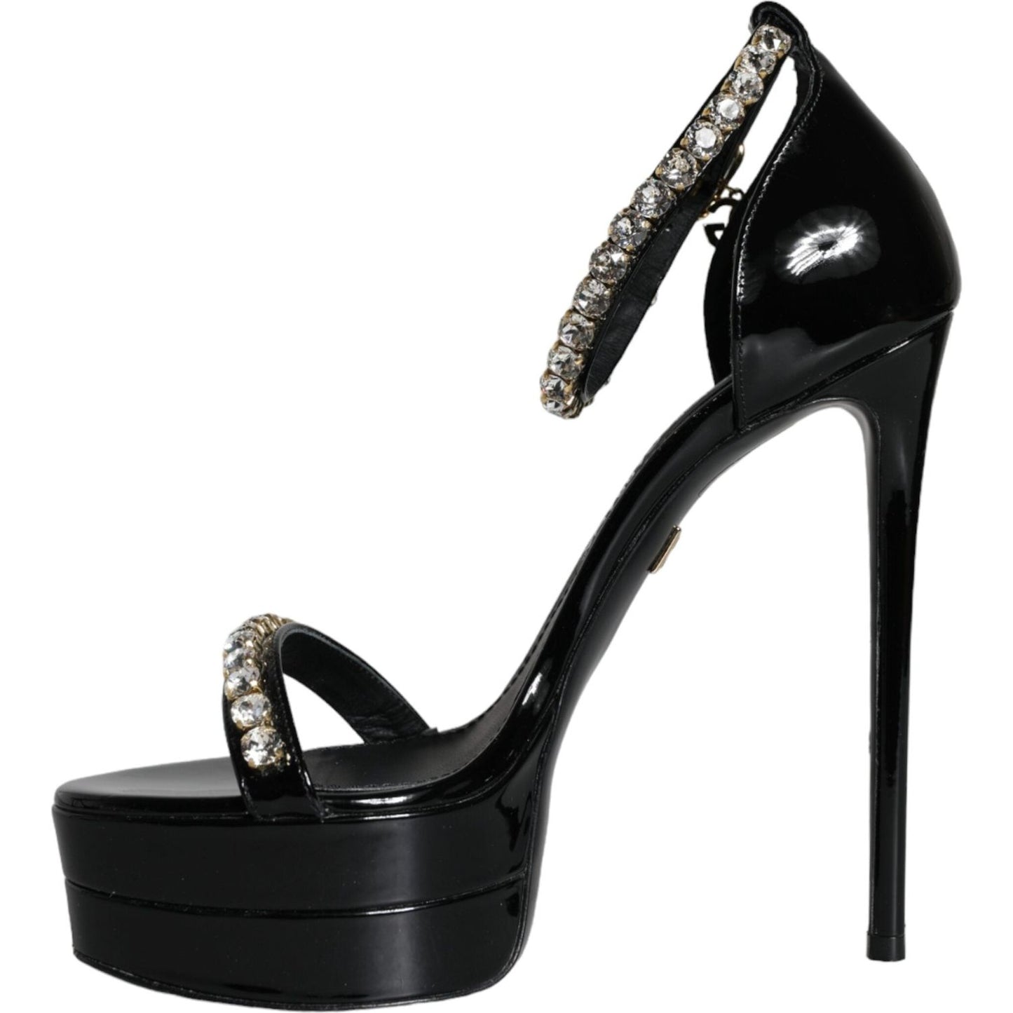 Dolce & Gabbana Black Keira Leather Crystals Sandals Heels Shoes Dolce & Gabbana