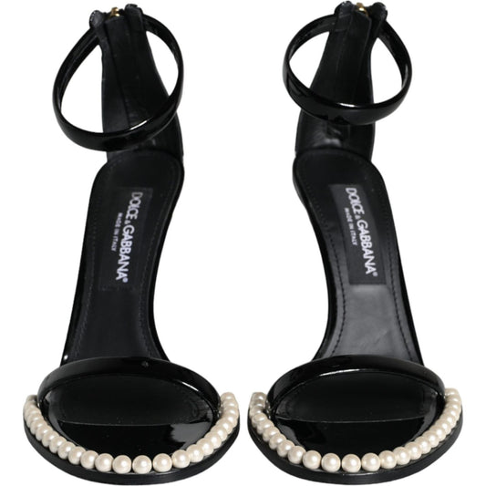 Dolce & Gabbana Black Keira Leather Faux Pearl Sandals Heels Shoes Dolce & Gabbana