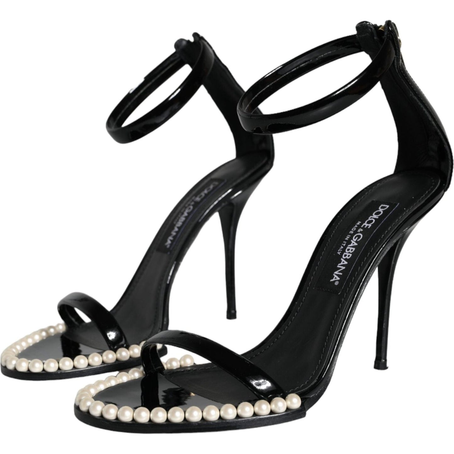 Dolce & Gabbana Black Keira Leather Faux Pearl Sandals Heels Shoes Dolce & Gabbana