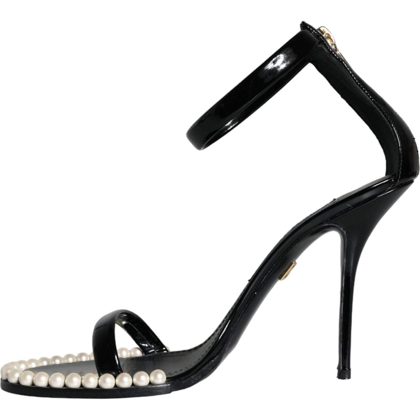 Dolce & Gabbana Black Keira Leather Faux Pearl Sandals Heels Shoes Dolce & Gabbana