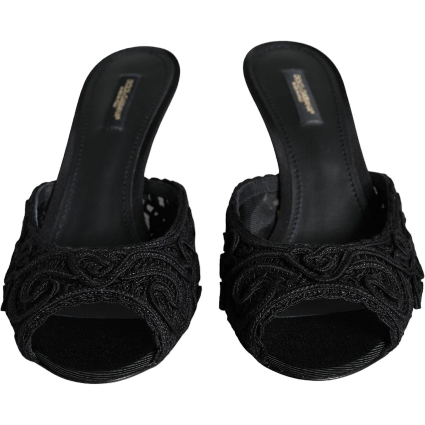 Dolce & Gabbana Black Keira Cordonetto Heels Slides Shoes Dolce & Gabbana