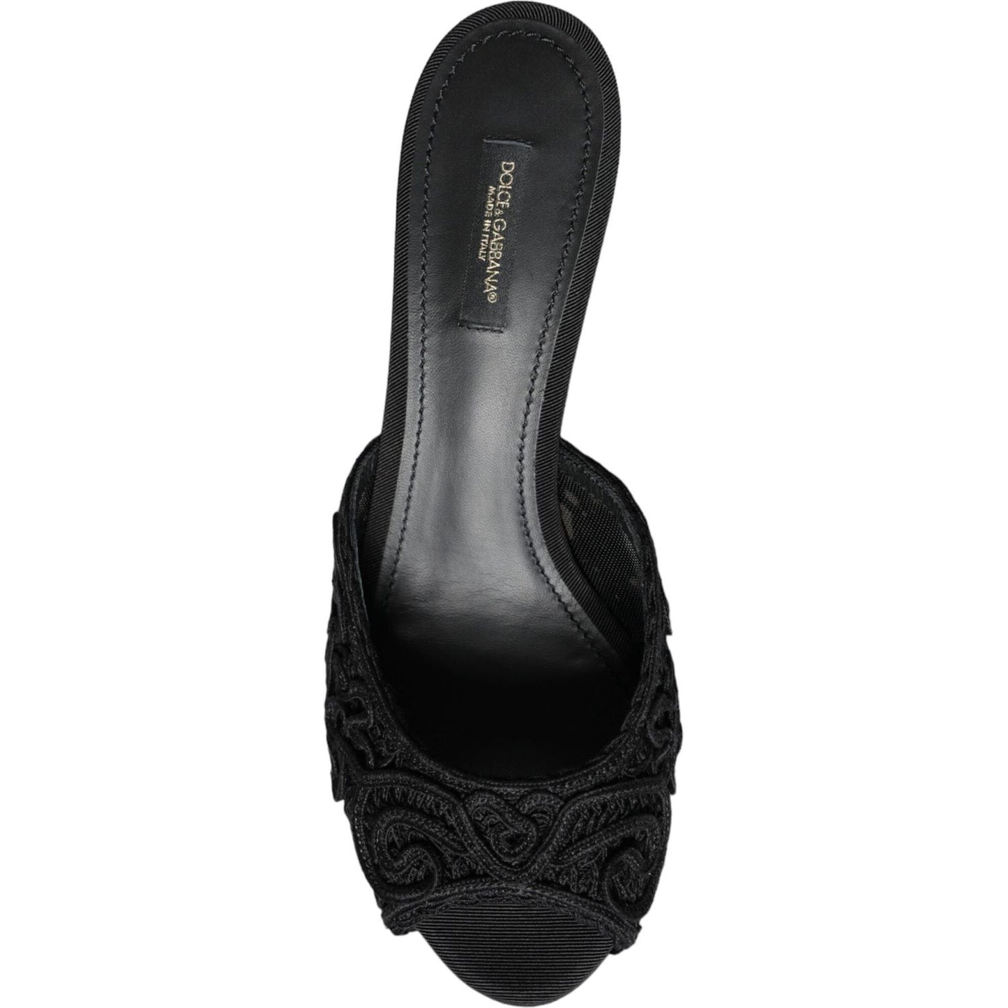 Dolce & Gabbana Black Keira Cordonetto Heels Slides Shoes Dolce & Gabbana