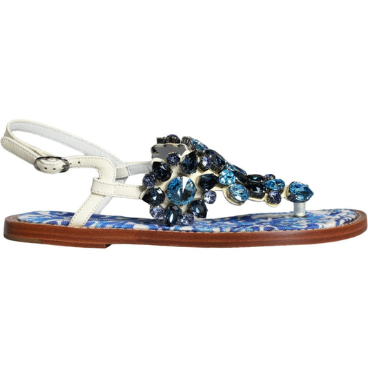 Dolce & Gabbana Multicolor Leather Crystals Flats Sandals Shoes Dolce & Gabbana