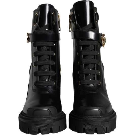 Dolce & Gabbana Black Calf Leather Logo Trekking Biker Boots Shoes Dolce & Gabbana