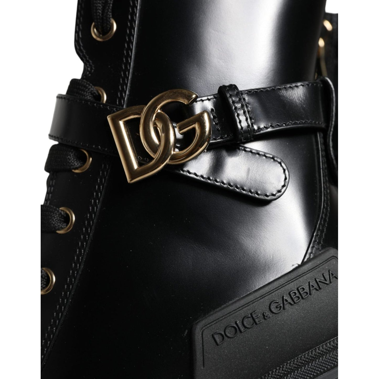 Dolce & Gabbana Black Calf Leather Logo Trekking Biker Boots Shoes Dolce & Gabbana