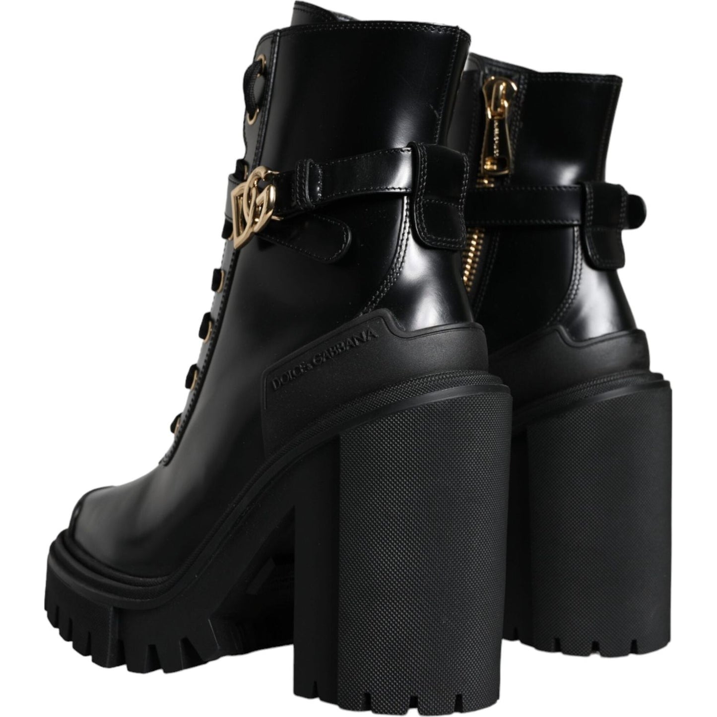 Dolce & Gabbana Black Calf Leather Logo Trekking Biker Boots Shoes Dolce & Gabbana